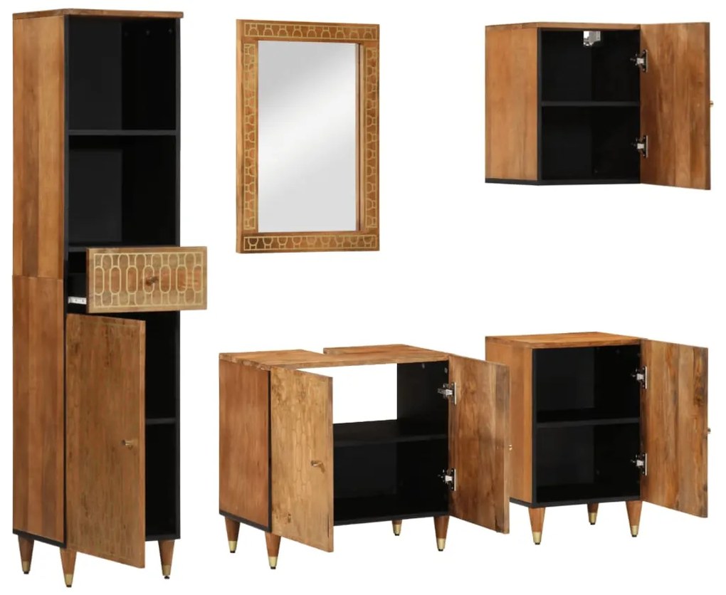 3206324 vidaXL Комплект мебели за баня, 5 части, масивна мангова дървесина