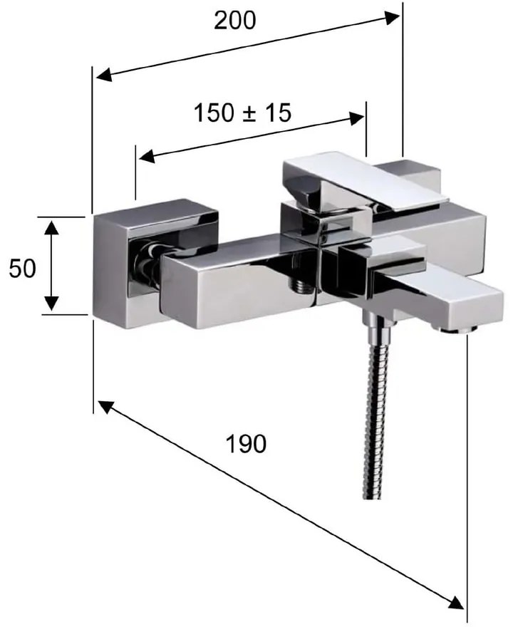 Стенна батерия за вана в лъскаво-сребрист цвят (2 изхода) Latus – Sapho