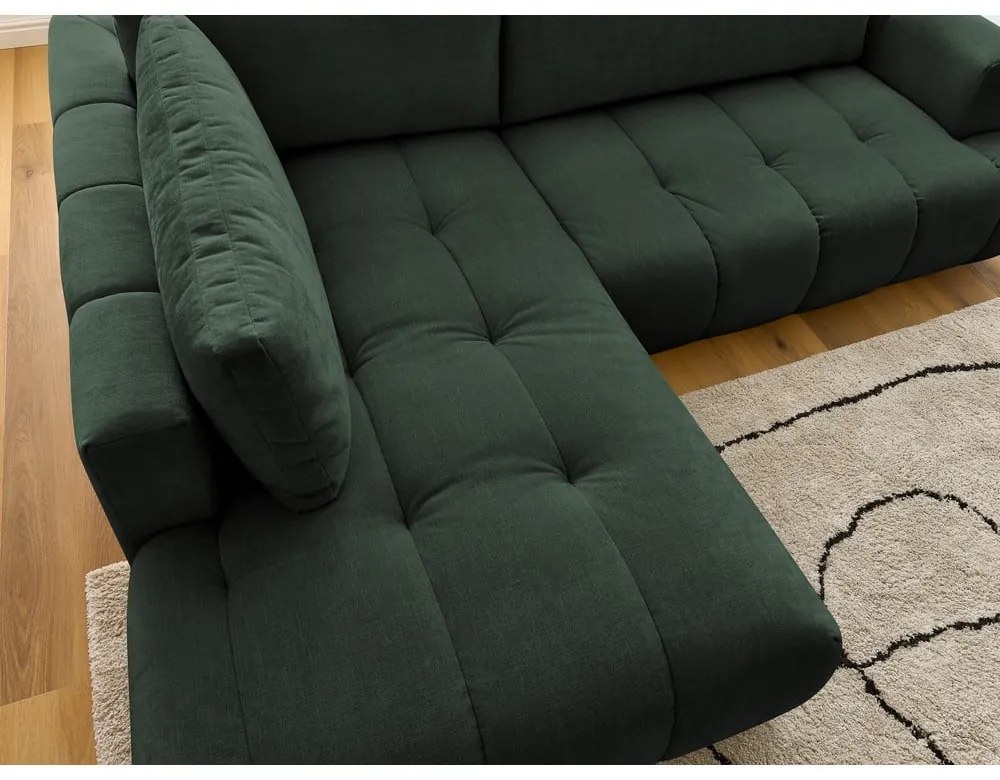 Зелен сгъваем/с място за съхранение ъглов диван (ляв ъгъл/L форма) Fuji – Bobochic Paris