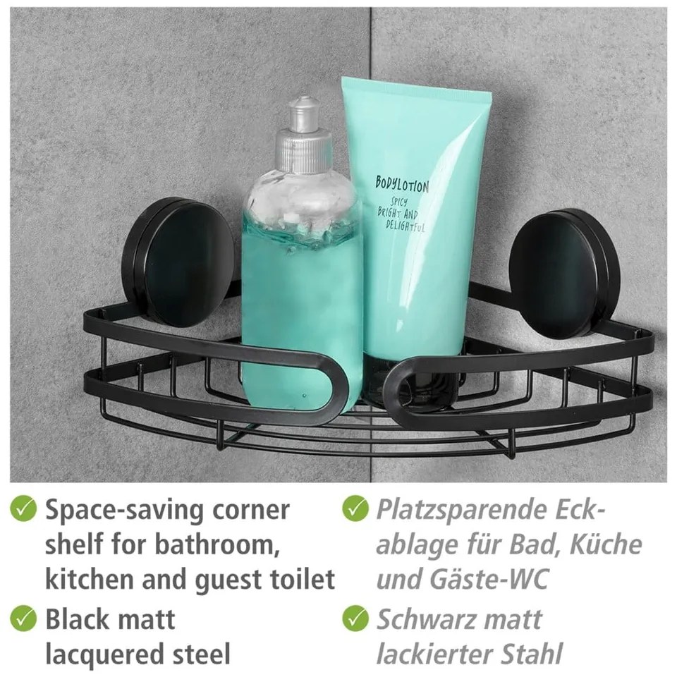 Черен ъглов рафт за баня Static-Loc® , ширина 27 cm Pavia - Wenko