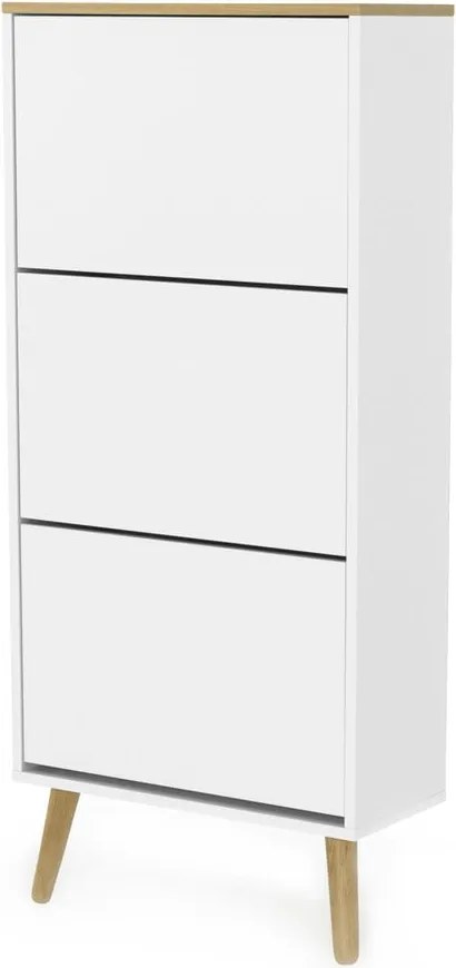 Бяла етажерка за обувки с крака от дъбово дърво с 3 копчета Dot - Tenzo