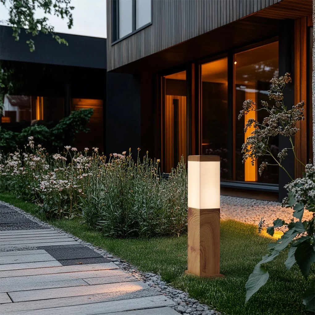 Модерна външна подова лампа стомана с дървен принт 45 см IP44 - Malois