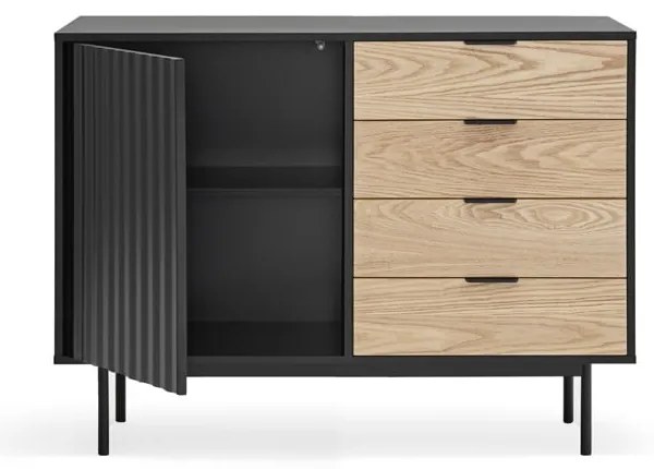 Черен/естествен нисък скрин от декор от дъб 108x80 cm Sierra – Teulat