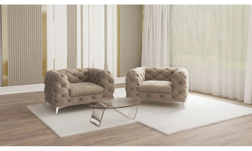 Сиво-бежово кадифено кресло Chelsea – Ropez