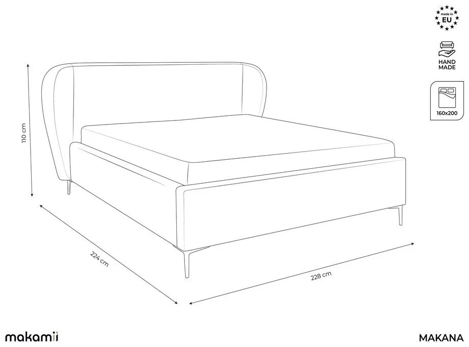 Тъмносиво двойно тапицирано легло с включена подматрачна рамка 160x200 cm Makana – Makamii
