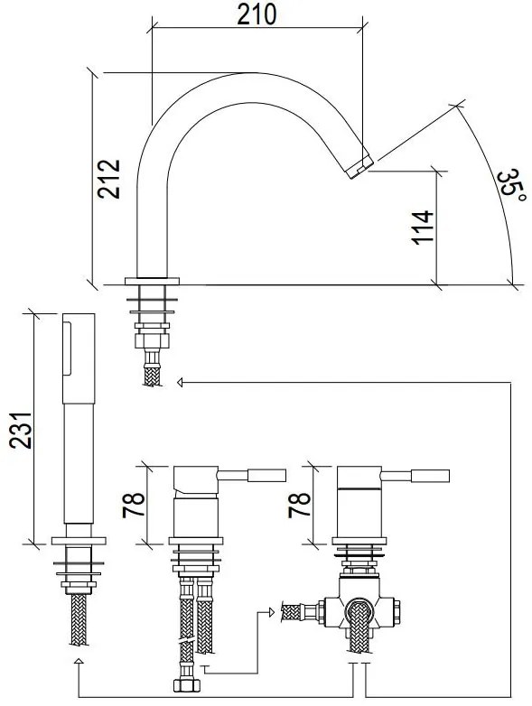 Кран Вана LaTorre Tech 4 дупки с телефон
