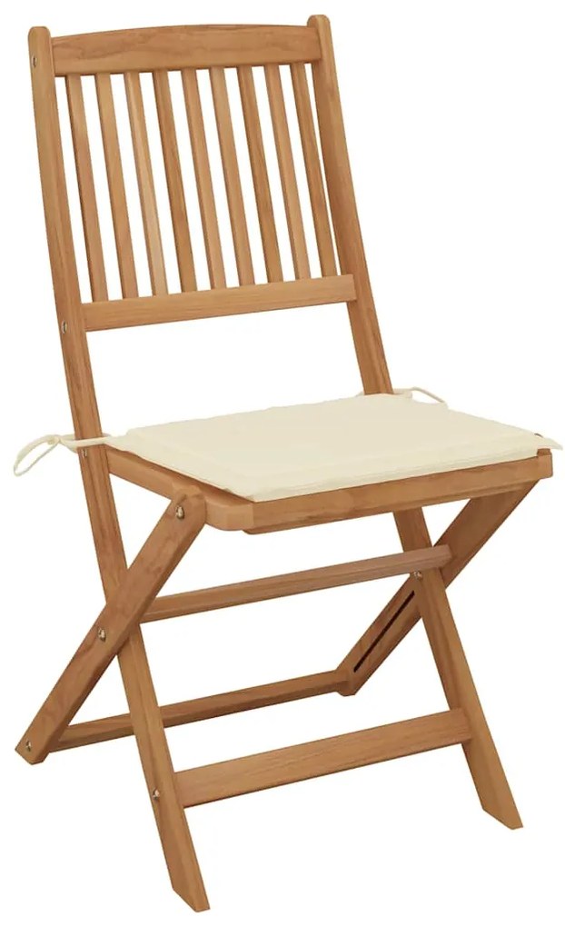 3064673 vidaXL Сгъваеми градински столове, 4 бр, с възглавници, акация масив