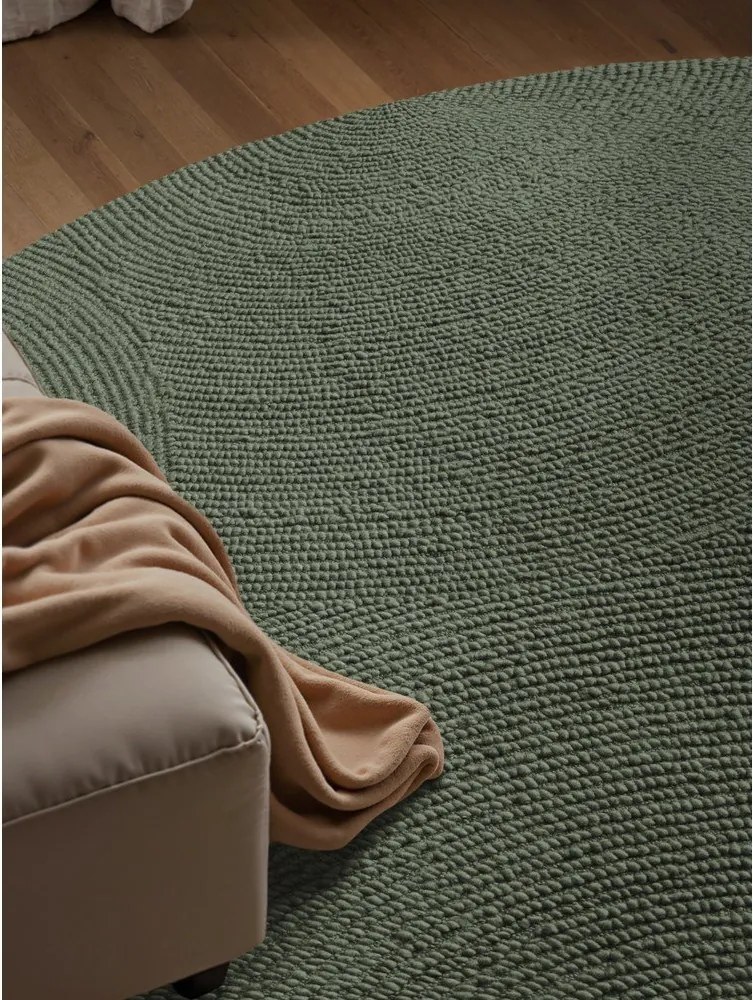 Тъмнозелен ръчно изработен вълнен кръгъл килим ø 200 cm Calmio – Hanse Home
