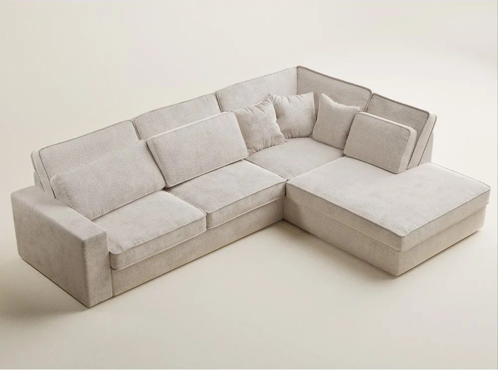 Кремав шенилов ъглов диван (десен ъгъл/L форма) Kirou – Maison de Rêve