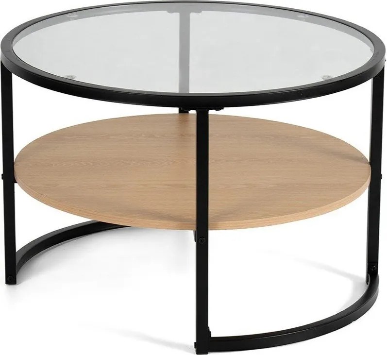 Черна/в естествен цвят кръгла масичка за кафе от декор от дъб ø 68 cm Zanu – Bonami Essentials