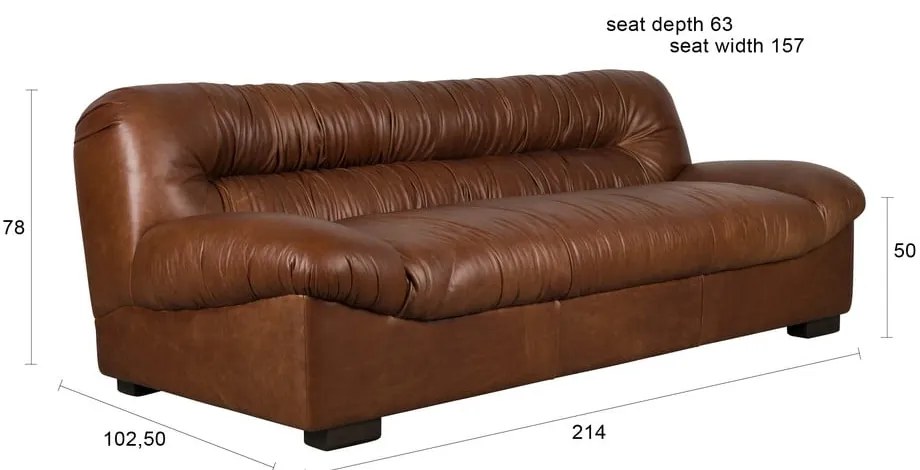 Кафяв кожен диван 214 cm Douglas – Dutchbone