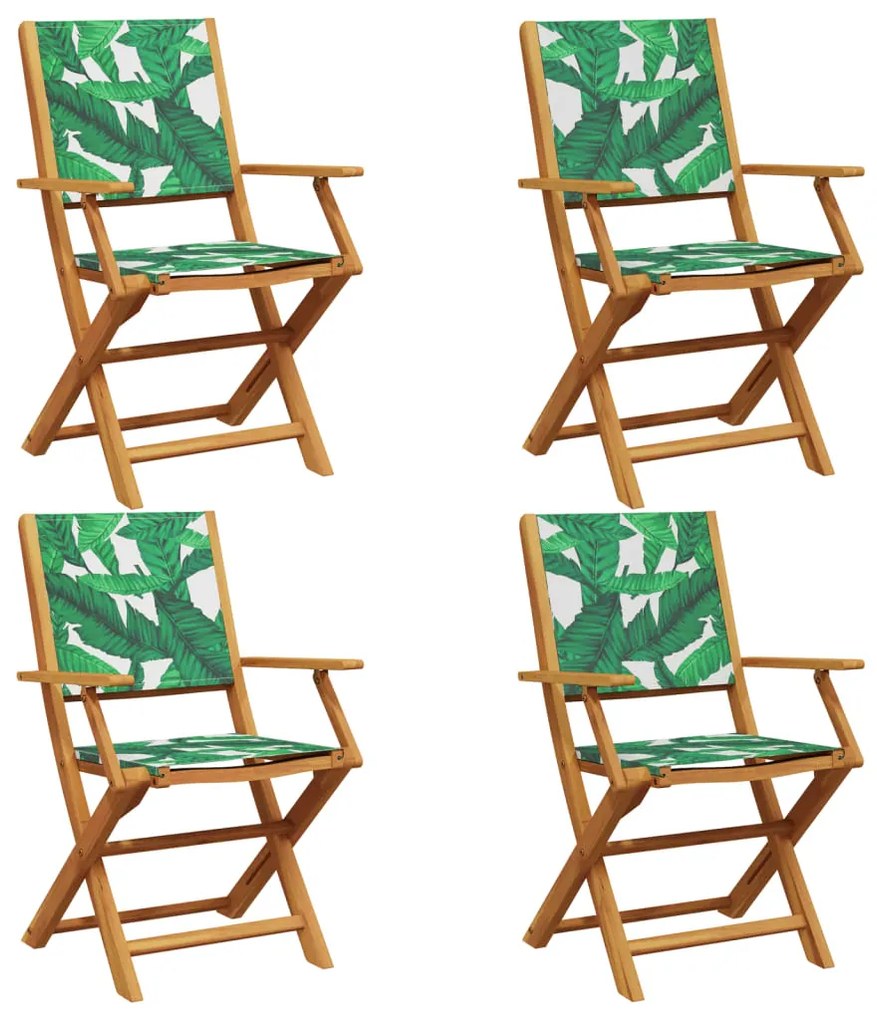 3214586 vidaXL Сгъваеми градински столове 4 бр зелен плат и масивно дърво
