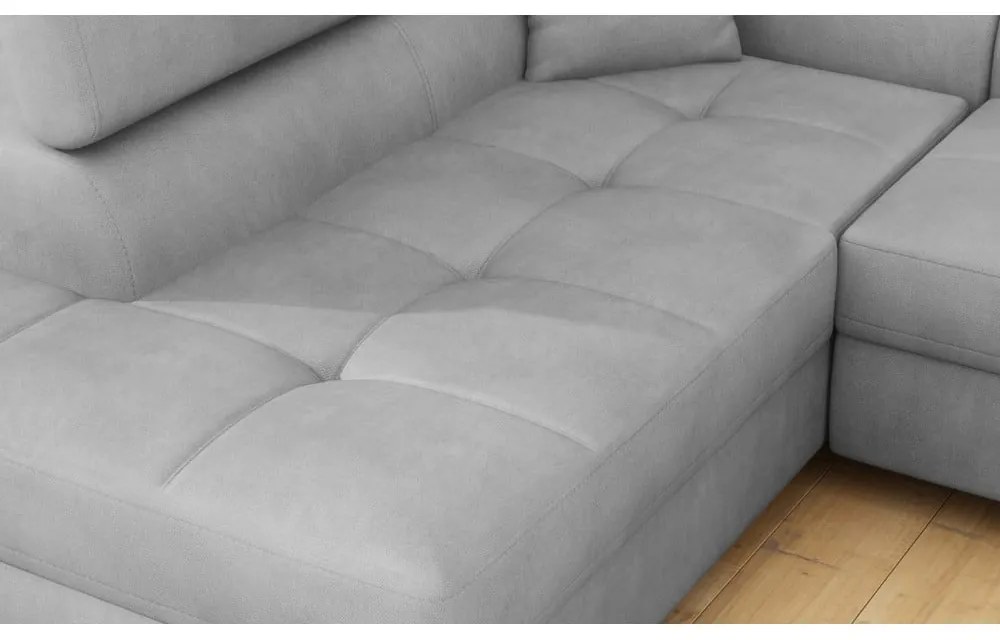 Светлосив кадифен разтегателен ъглов диван с място за съхранение (ляв ъгъл L форма) Anton – ELTAP