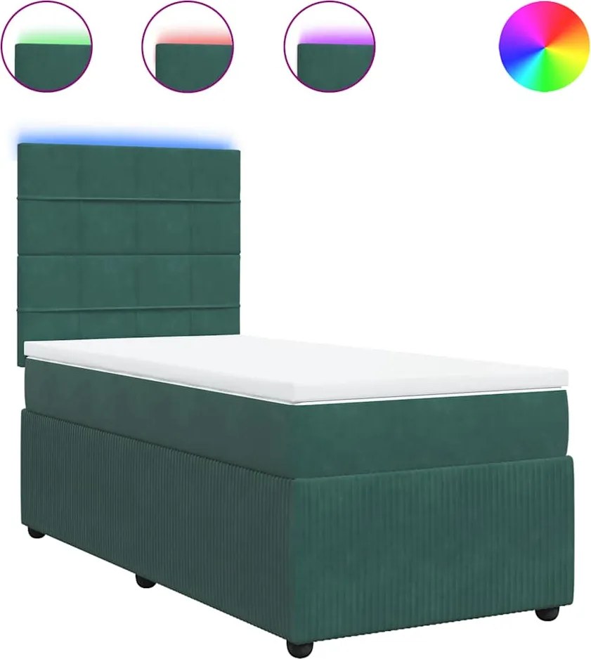 3294517 vidaXL Боксспринг легло с матрак, тъмнозелена, 90x190 см, кадифе