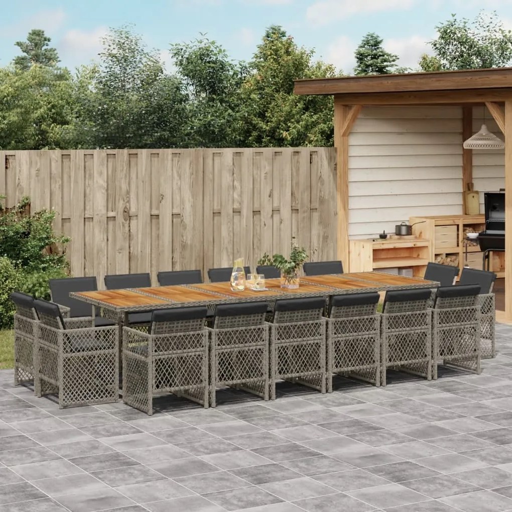 3210890 vidaXL Градински комплект с възглавници 17 части полиратан сив