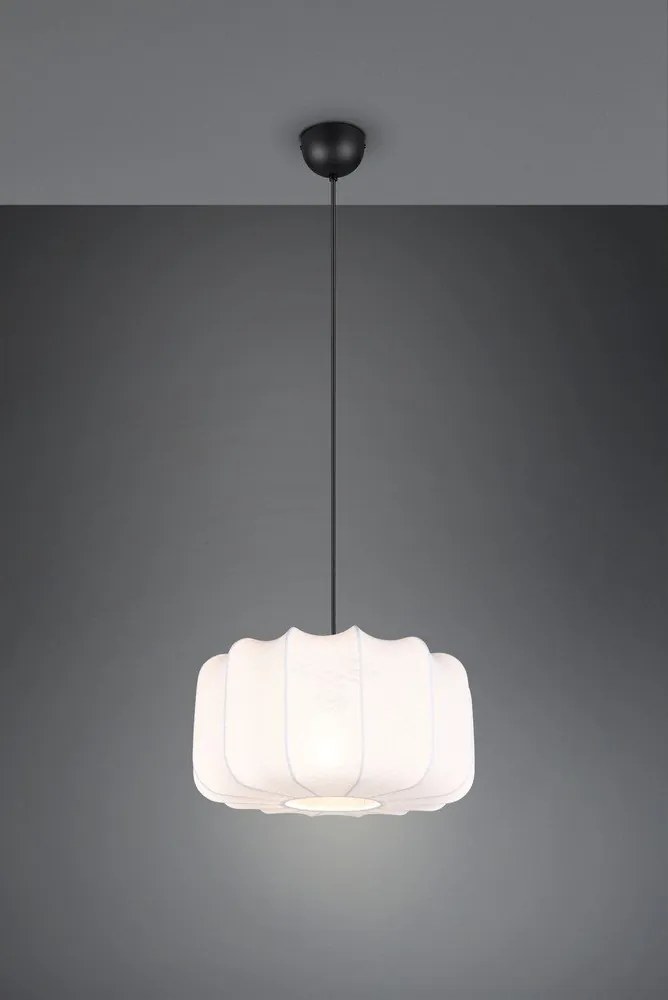 Бяло метално висящо осветително тяло с текстилен абажур ø 40 cm Madleine – Reality