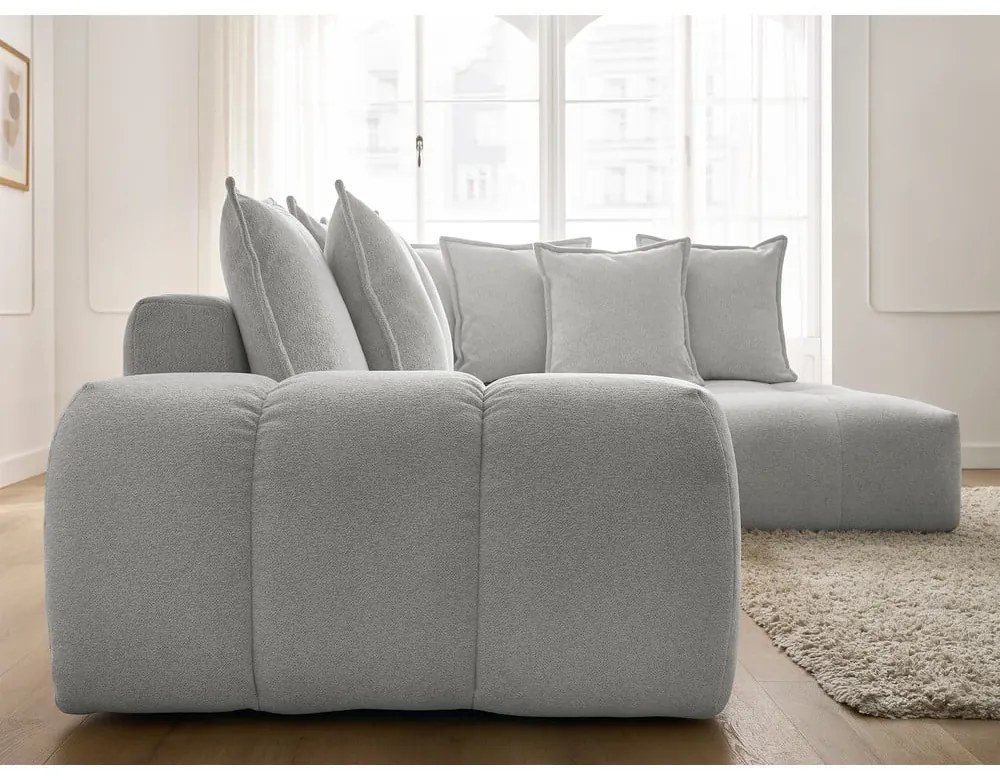 Светлосив шенилов сгъваем/с място за съхранение ъглов диван (десен ъгъл/L форма) Everest – Bobochic Paris