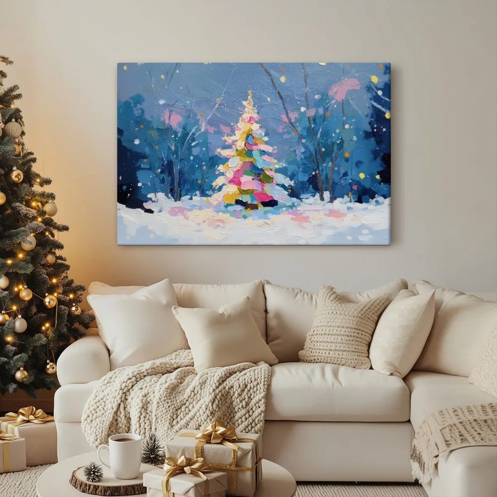 Картина на платно – Коледно дърво в зимен пейзаж
