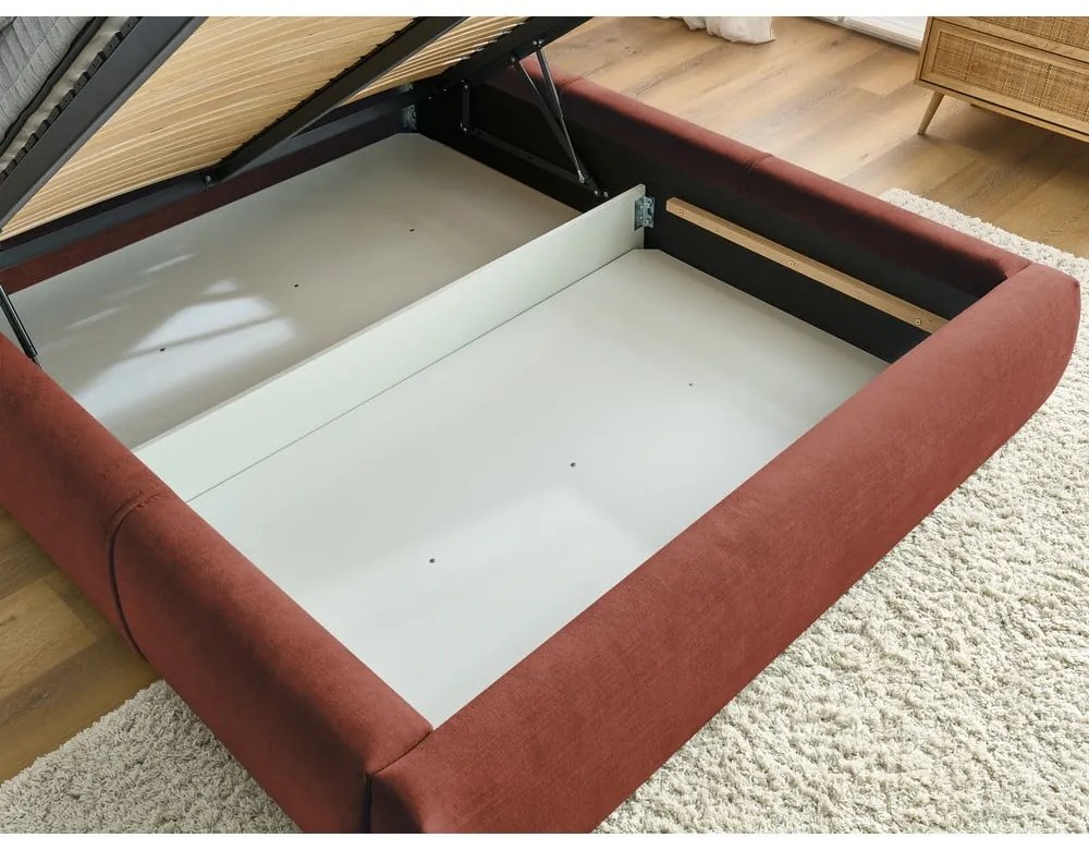 Оранжево тапицирано двойно легло с място за съхранение с решетка 160x200 cm Vernon - Bobochic Paris