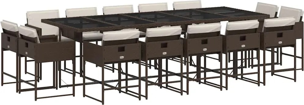 3211413 vidaXL Градински комплект с възглавници 15 части кафяв полиратан