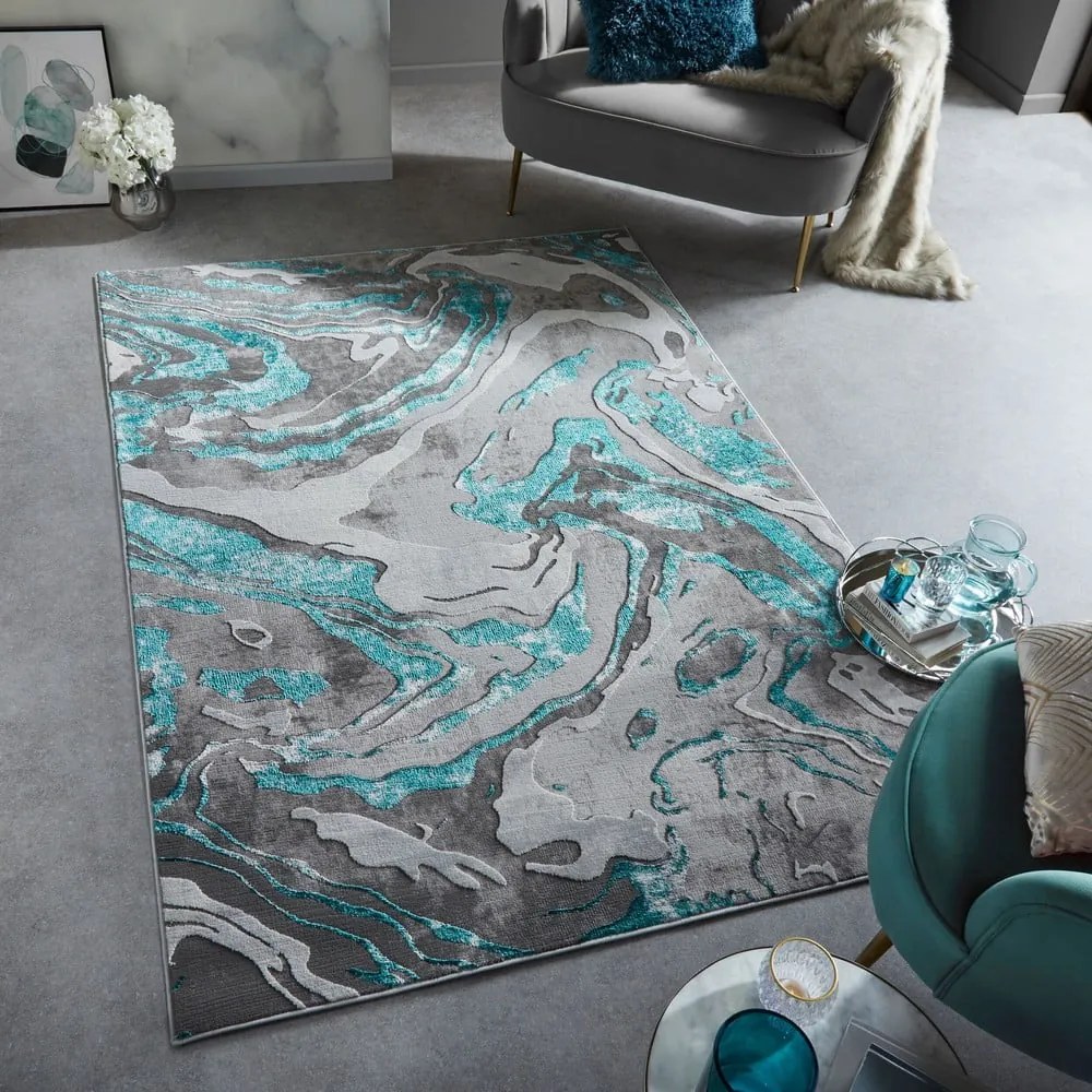 Сив/тюркоаз килим 80x150 cm Marbled – Flair Rugs