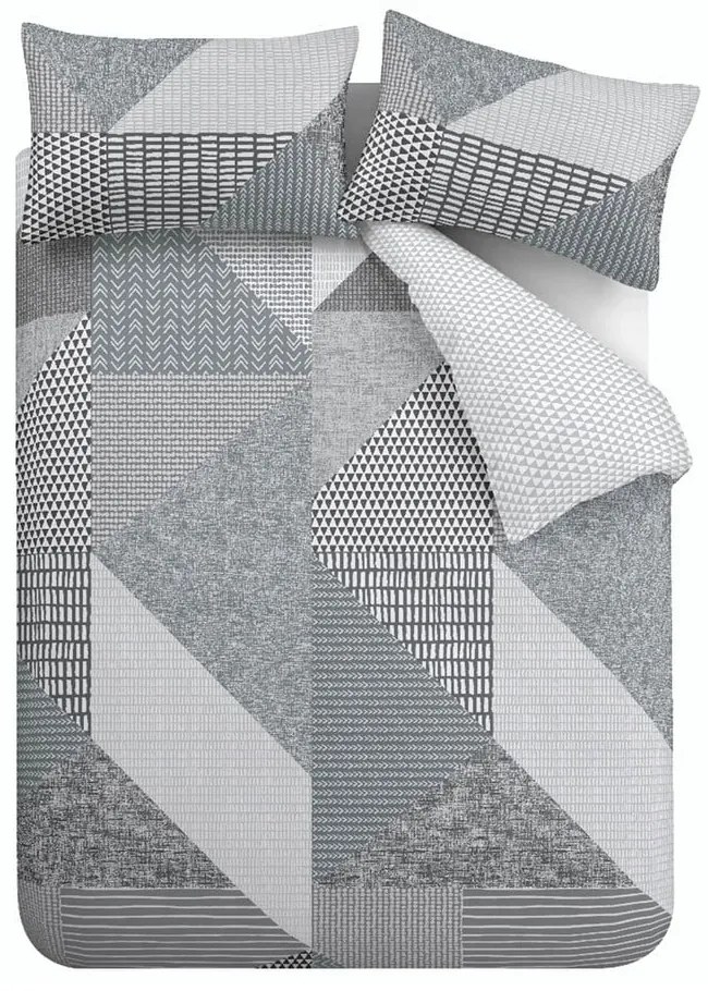 Сиво двойно удължено спално бельо 230x220 cm Larsson Geo – Catherine Lansfield