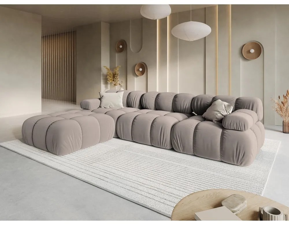 Светлокафяв кадифен модулен ъглов диван (променлив) Bellis – Micadoni