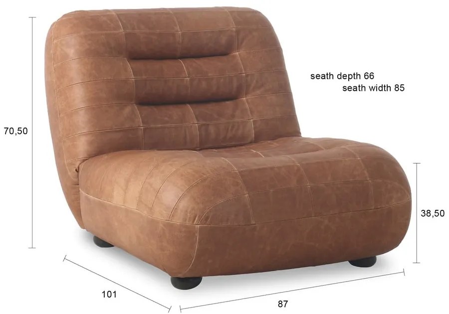 Кожено кресло в цвят кафяв коняк Wyatt – Dutchbone