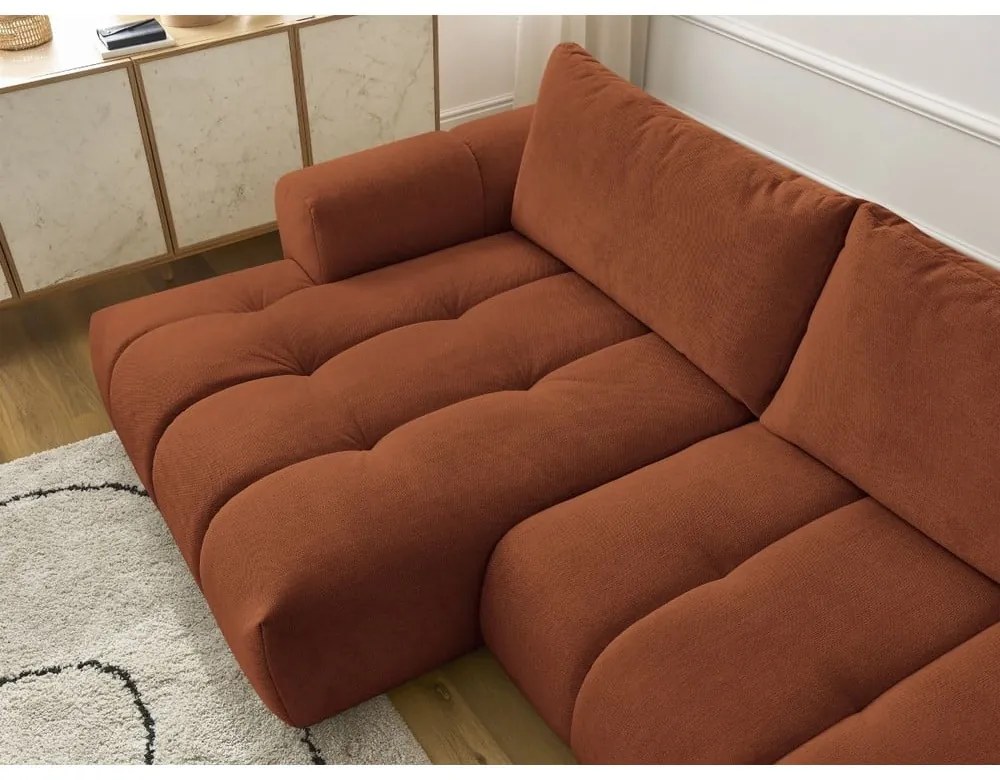 Сгъваем/с място за съхранение ъглов диван в тухлен цвят (ляв ъгъл) Fuji – Bobochic Paris