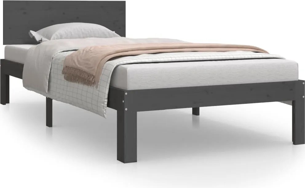 810482 vidaXL Рамка за легло, сива, борово дърво масив, 90х200 см