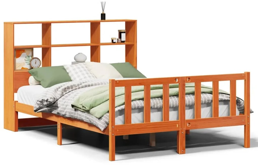 3321722 vidaXL Легло с етажерка за книги, без матрак, 140x200 см, бор масив