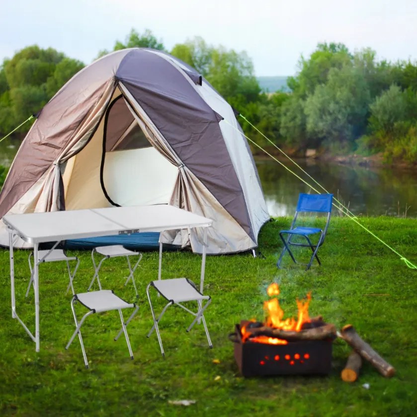 Къмпинг маса с 4 стола в бяло 120x60x70 cm