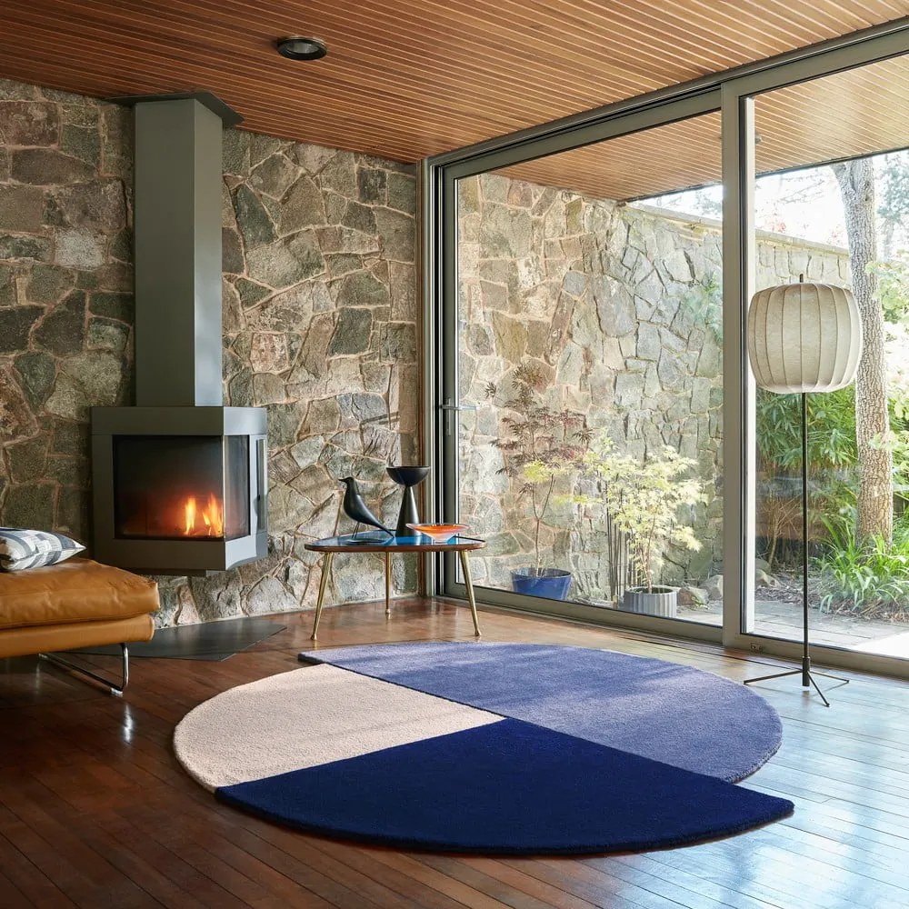 Син ръчно изработен вълнен кръгъл килим ø 200 cm Mia Segment – Flair Rugs