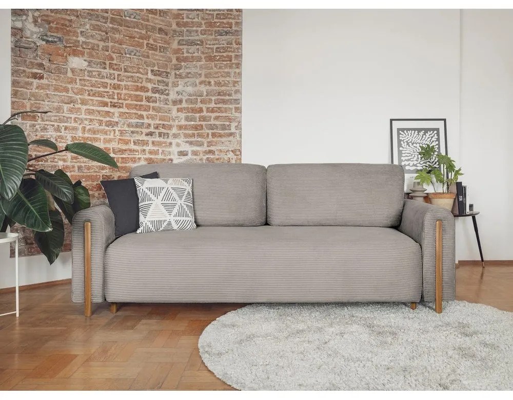 Светлокафяв сгъваем/с място за съхранение диван от рипсено кадифе 244 cm Arcadova – ELTAP