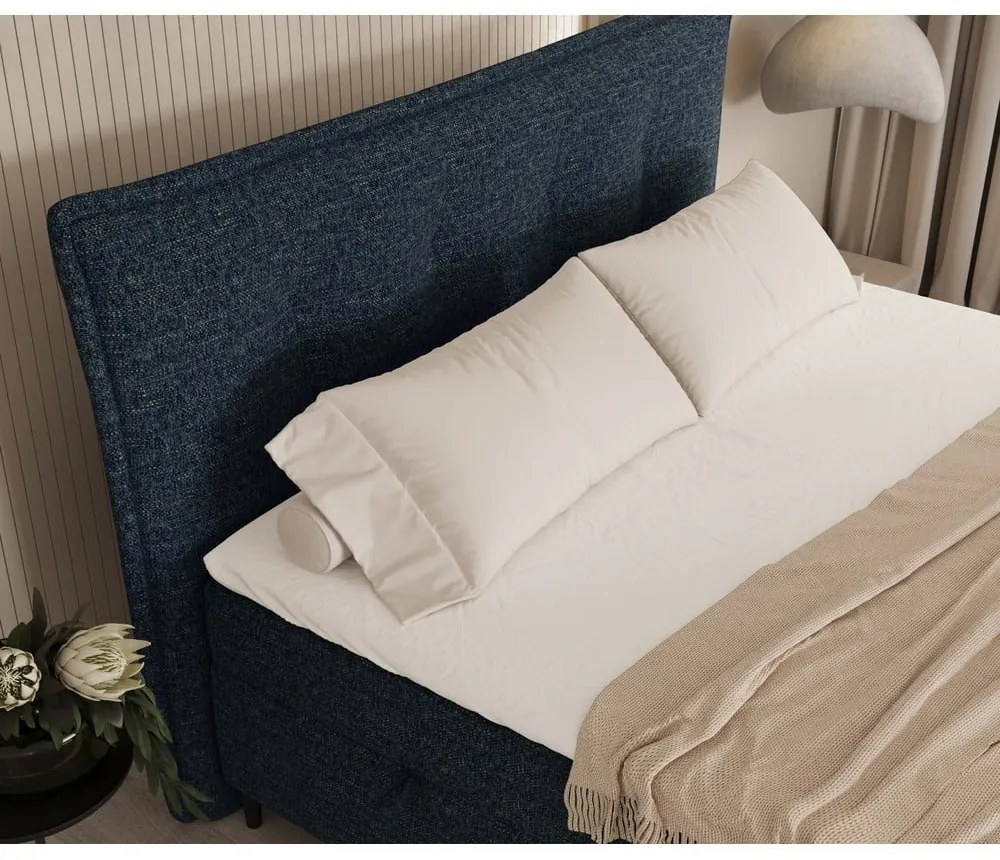 Тъмносиньо боксспринг легло с място за съхранение 180x200 cm Sinai – Maison de Rêve