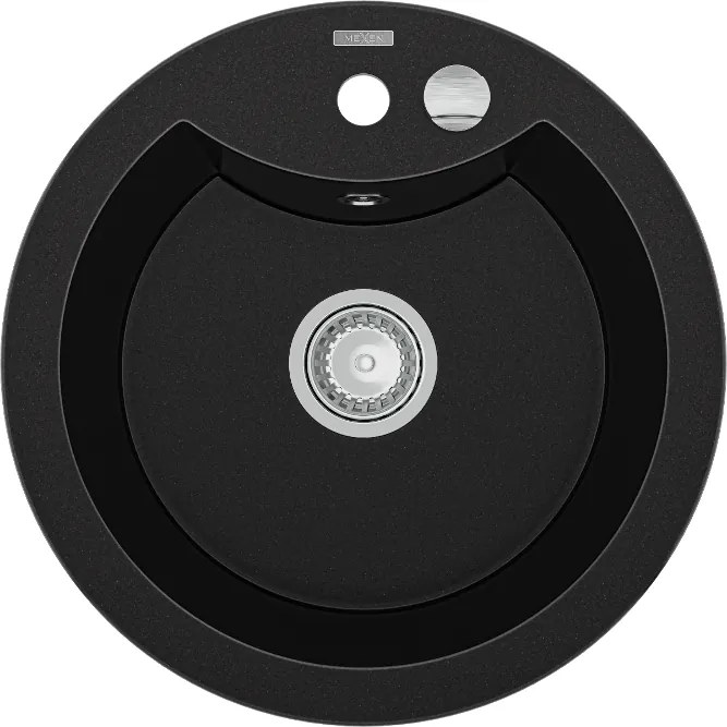 Mexen Diego гранитна мивка с 1 отделение 488 x 480 мм, черна, хромиран сифон - 6512481000-77