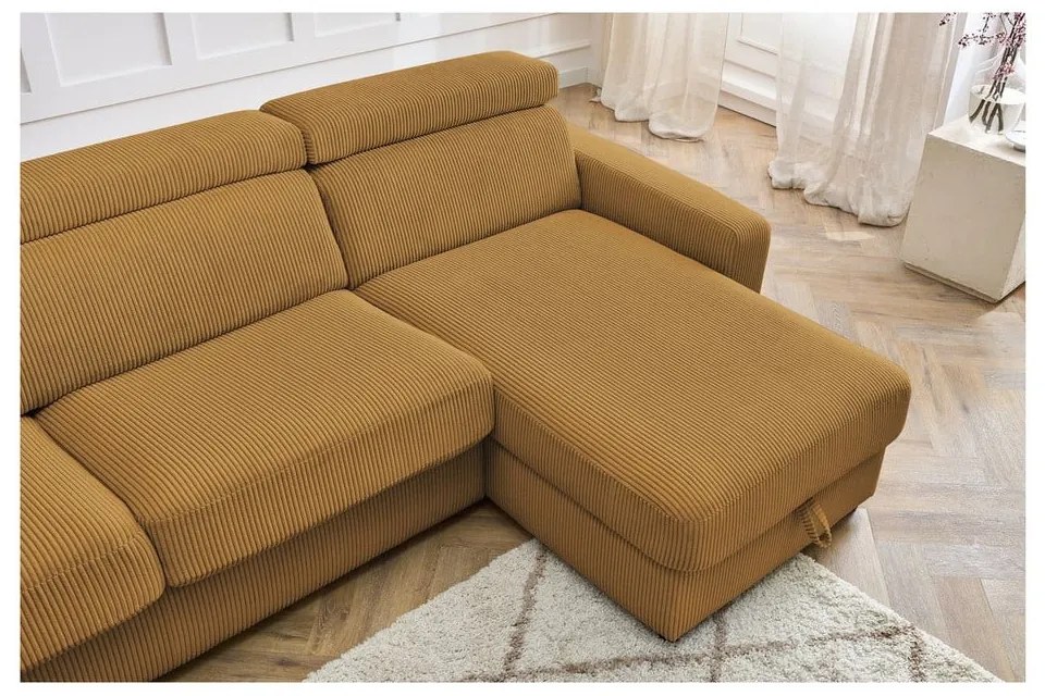 Разтегателен ъглов диван от рипсено кадифе в цвят горчица (променлив) Monaco – Bobochic Paris