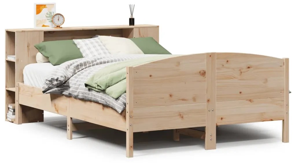 3323059 vidaXL Легло с етажерка за книги, без матрак, 160x200 см, бор масив