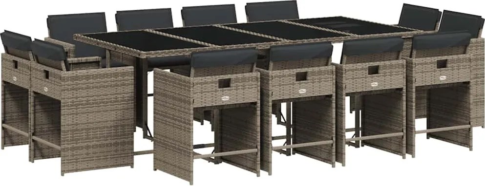 3211220 vidaXL Градински комплект от 13 части с възглавници сив полиратан
