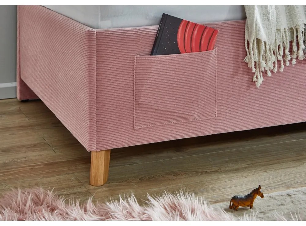 Розово тапицирано ъглово детско легло 120x200 cm без ламелно дъно Cool – Meise Möbel