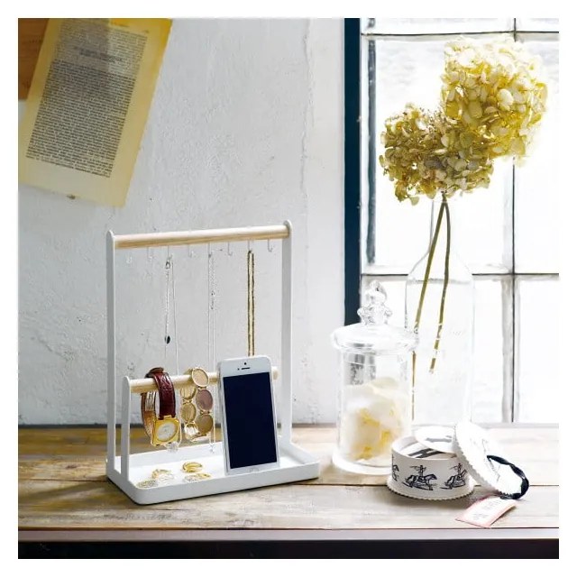 Бяла многофункционална стойка с детайли от букова дървесина Tosca - YAMAZAKI