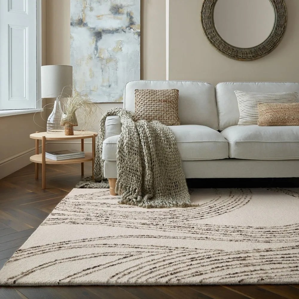 Кафяво-кремав вълнен килим 200x290 cm Abstract Swirl – Flair Rugs
