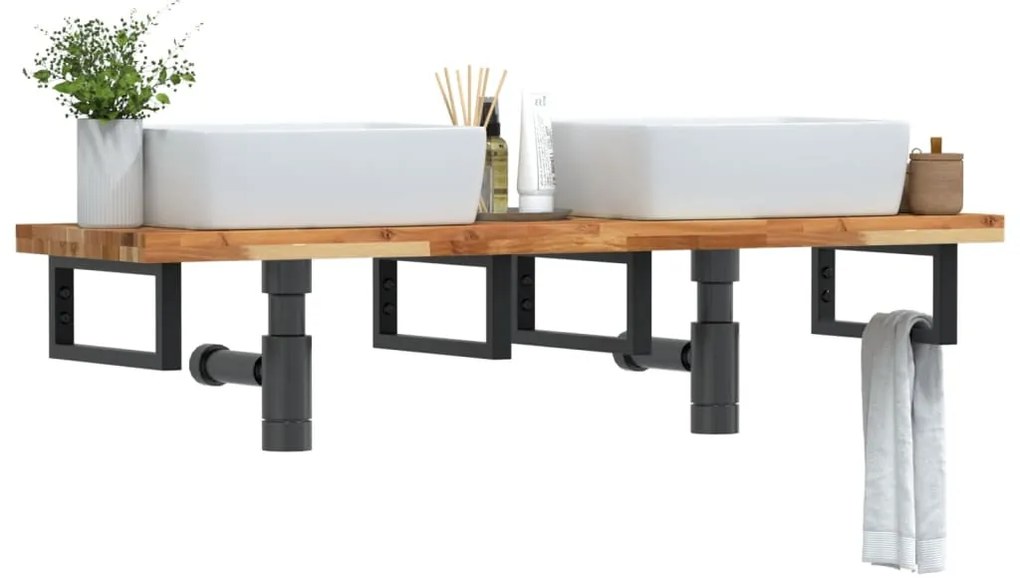 3302749 vidaXL Стенен рафт за мивка, стомана и масивно дърво акация