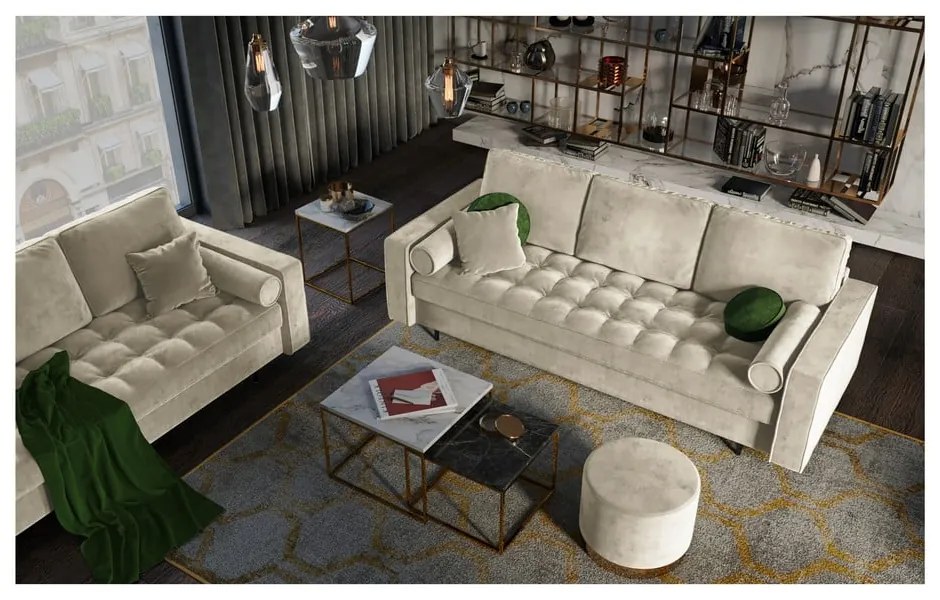 Бежов кадифен разтегателен диван Santo - Milo Casa