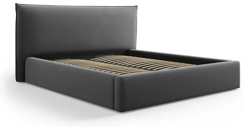 Тъмносиво двойно тапицирано легло с място за съхранение с включена подматрачна рамка 160x200 cm Elio – Milo Casa