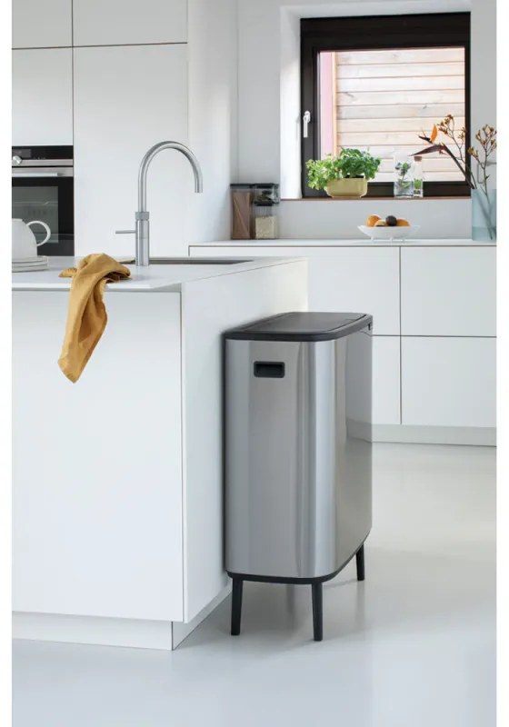 Кош за боклук Brabantia Bo Touch Hi 1001265, 2x30 л, Плътно прилепване към стена, Реглаж на краката, Устойчив на отпечатъци, Инокс/мат
