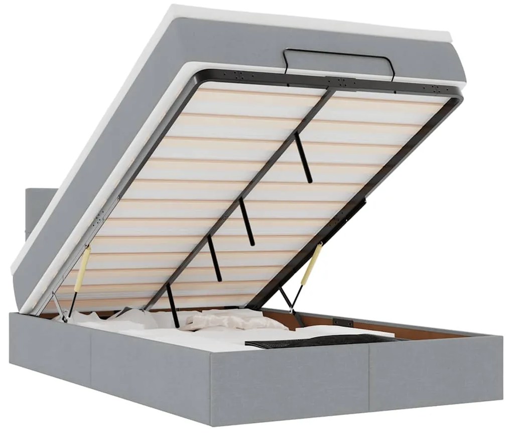 3312298 vidaXL Османска легло с матрак и LED, светлосиво, 120x200 см, плат