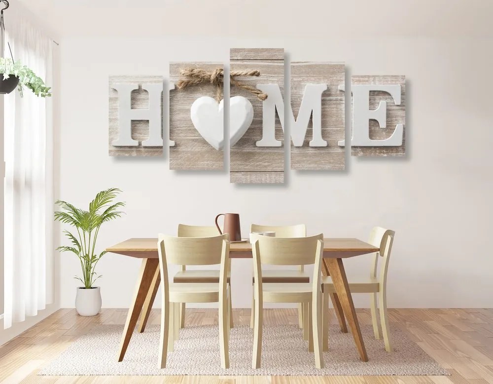 картини от 5 части – С надпис Home във винтидж стил