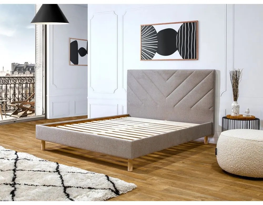 Бежово двойно тапицирано легло с включена подматрачна рамка 180x200 cm Romane – Bobochic Paris