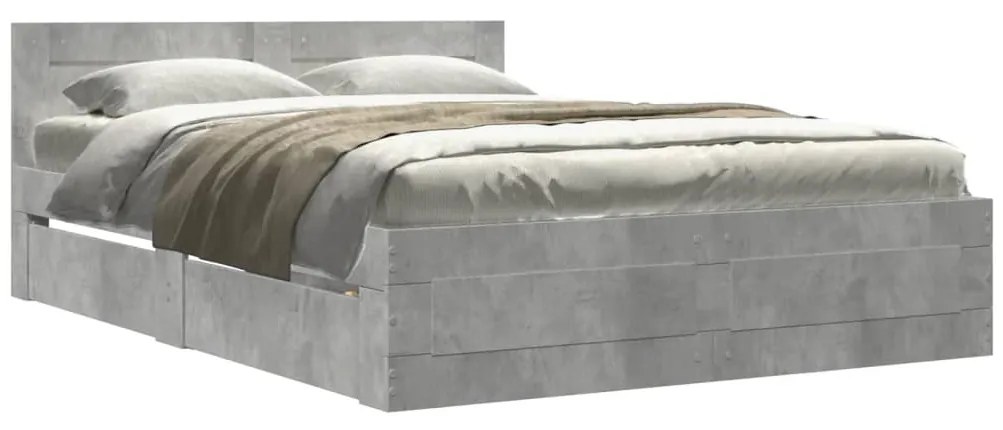 3295572 vidaXL Рамка за легло с табла, бетонно сива, 120x200см инженерно дърво